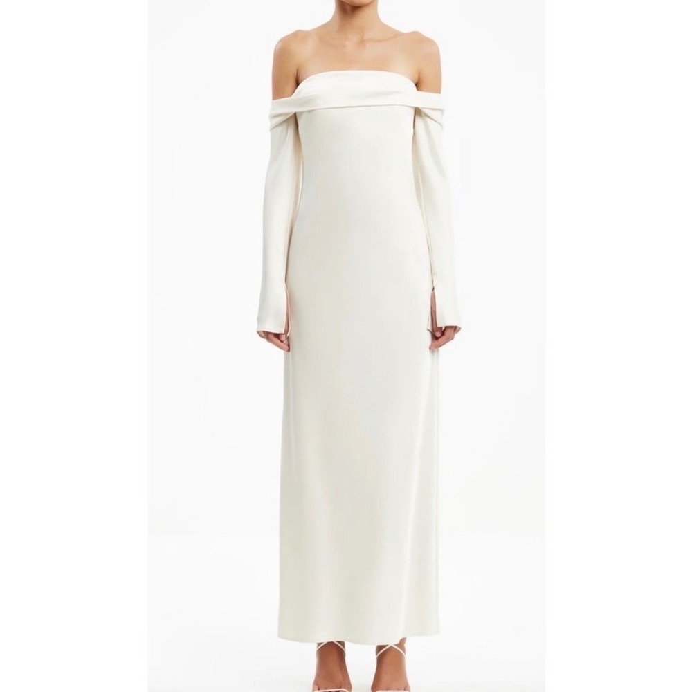 Significant Other Cream Satin Off The Shoulder Long Sleeve Maxi Dress US 6